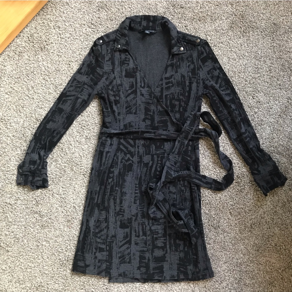 Black/Grey Printed Wrap Dress